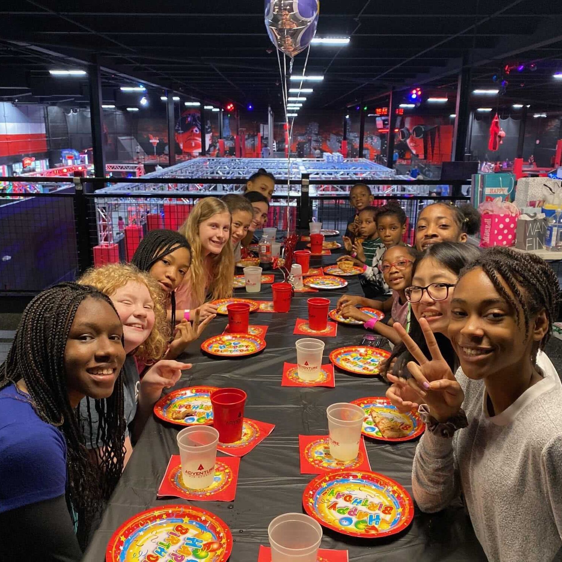 Kids celebrating a birthday party at Adventure Air Sports Kennesaw
